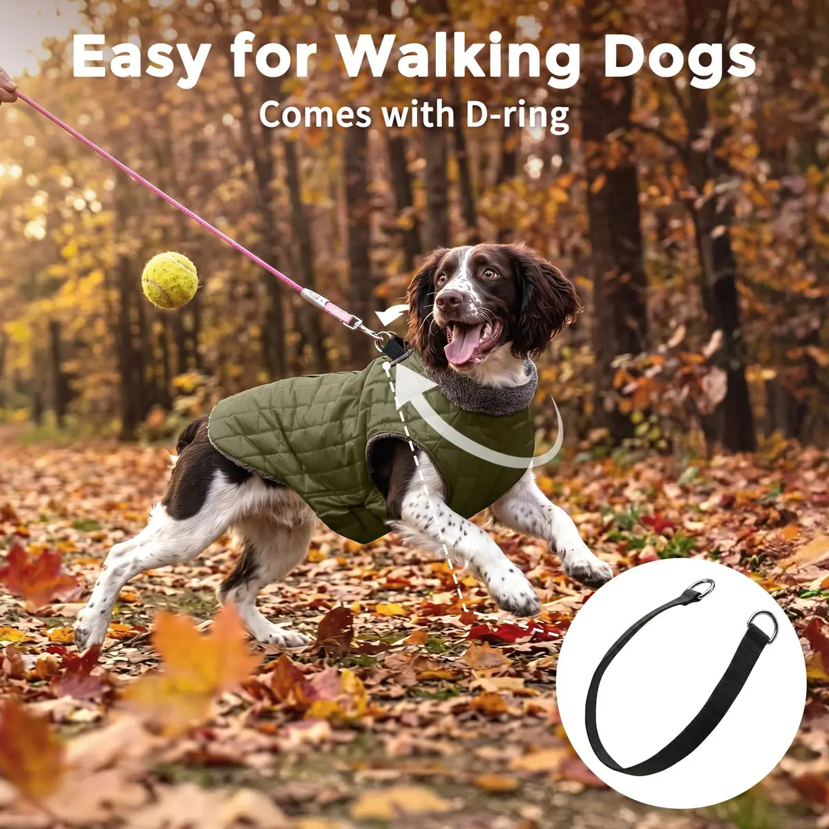 JoyDaog Fleece Dog Jacket with Harness for Large Dogs, Green 3XL | Waterproof & Windproof Winter Coat - view 8