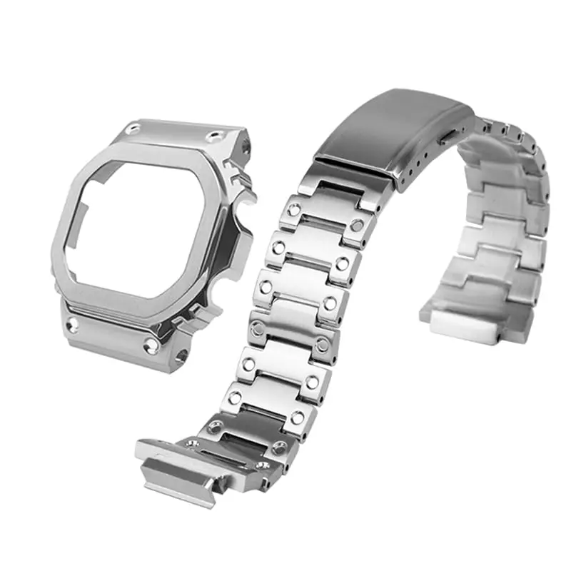 BMT DW5600 Case Band Mod Kit | Stainless Steel Bezel Strap for Casio G-shock (Silver) - main product image