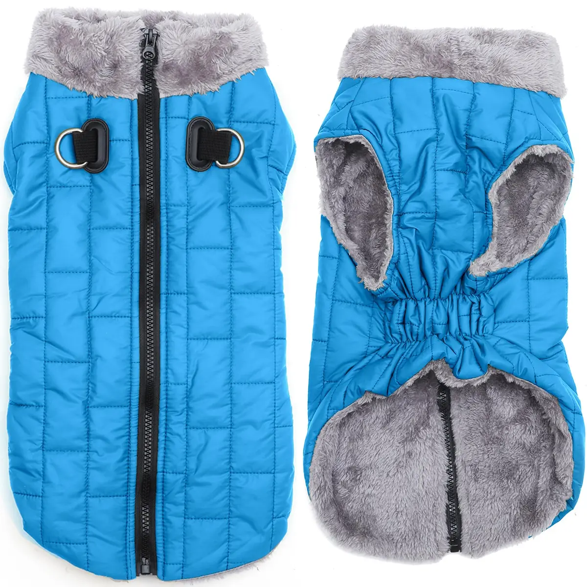 JoyDaog Blue Fleece Dog Jacket with Harness for Small Dogs, Size S (12.5"-15.9" Chest) | Winter Warmth & Windproof Protection - main product image