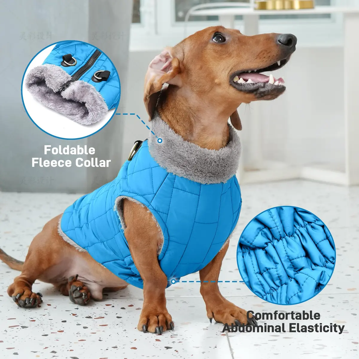 JoyDaog Blue Fleece Dog Jacket with Harness for Small Dogs, Size S (12.5"-15.9" Chest) | Winter Warmth & Windproof Protection - view 5
