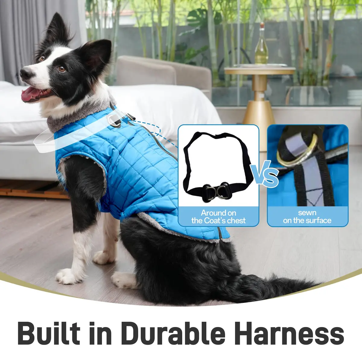 JoyDaog Blue Fleece Dog Jacket with Harness for Small Dogs, Size S (12.5"-15.9" Chest) | Winter Warmth & Windproof Protection - view 2