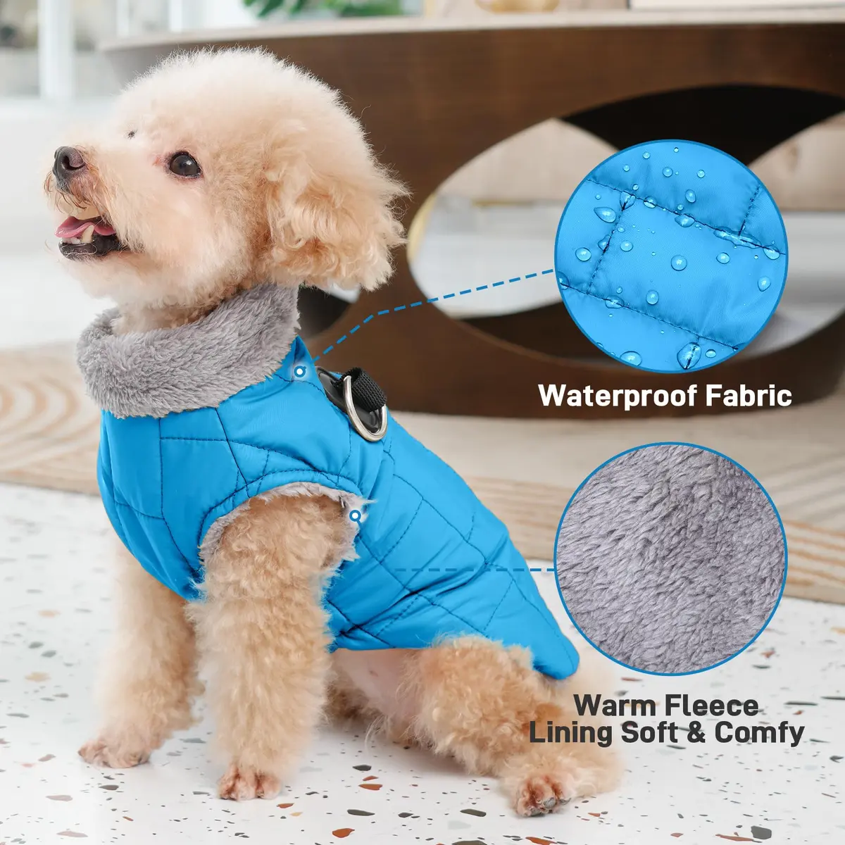JoyDaog Blue Fleece Dog Jacket with Harness for Small Dogs, Size S (12.5"-15.9" Chest) | Winter Warmth & Windproof Protection - view 3