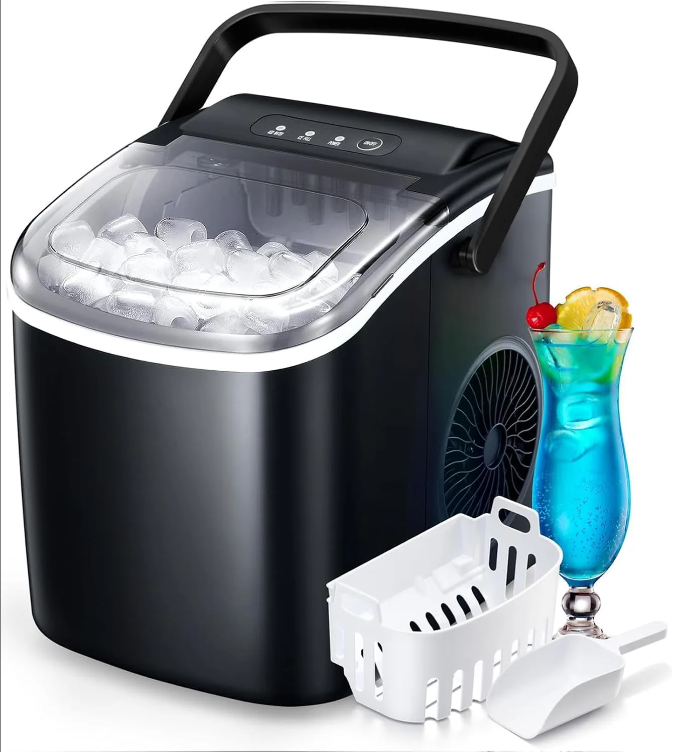 Electactic Ice Maker Machine Countertop, 26lbs/24Hrs, Black | Self-Cleaning & Low Noise - main product image