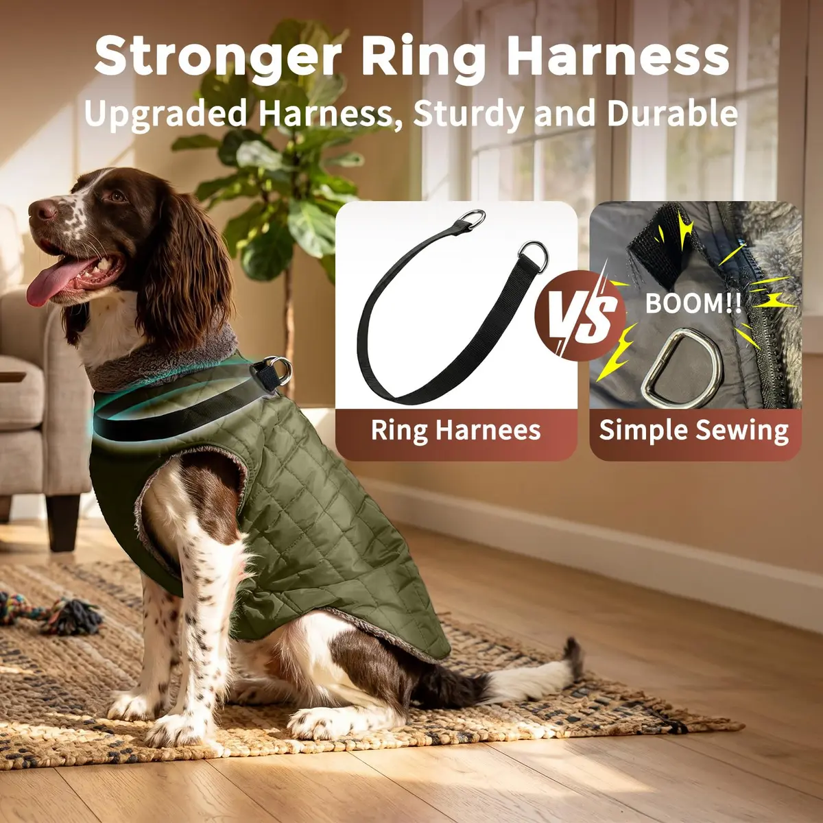 JoyDaog Fleece Dog Jacket with Harness for Small Dogs & Puppies, Green S | Warm, Waterproof, Windproof - view 3