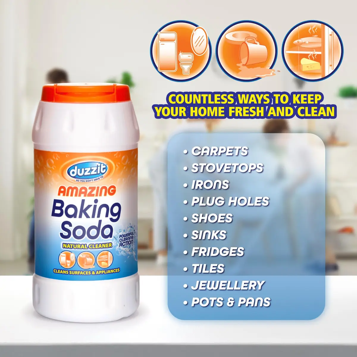 Duzzit Natural Baking Soda Cleaner 350g | Multi-Purpose Household Deodorizer & Stain Remover - view 7