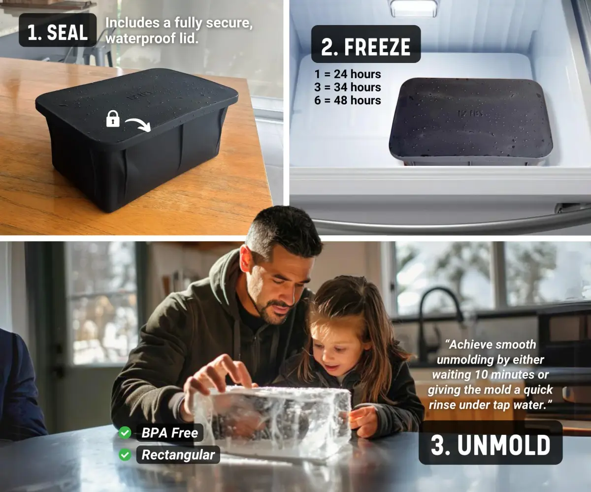 Alaskey 12 lbs Ice Block Mold With Lid (3-Pack) - Giant Ice Bricks for Coolers & Ice Baths - view 4