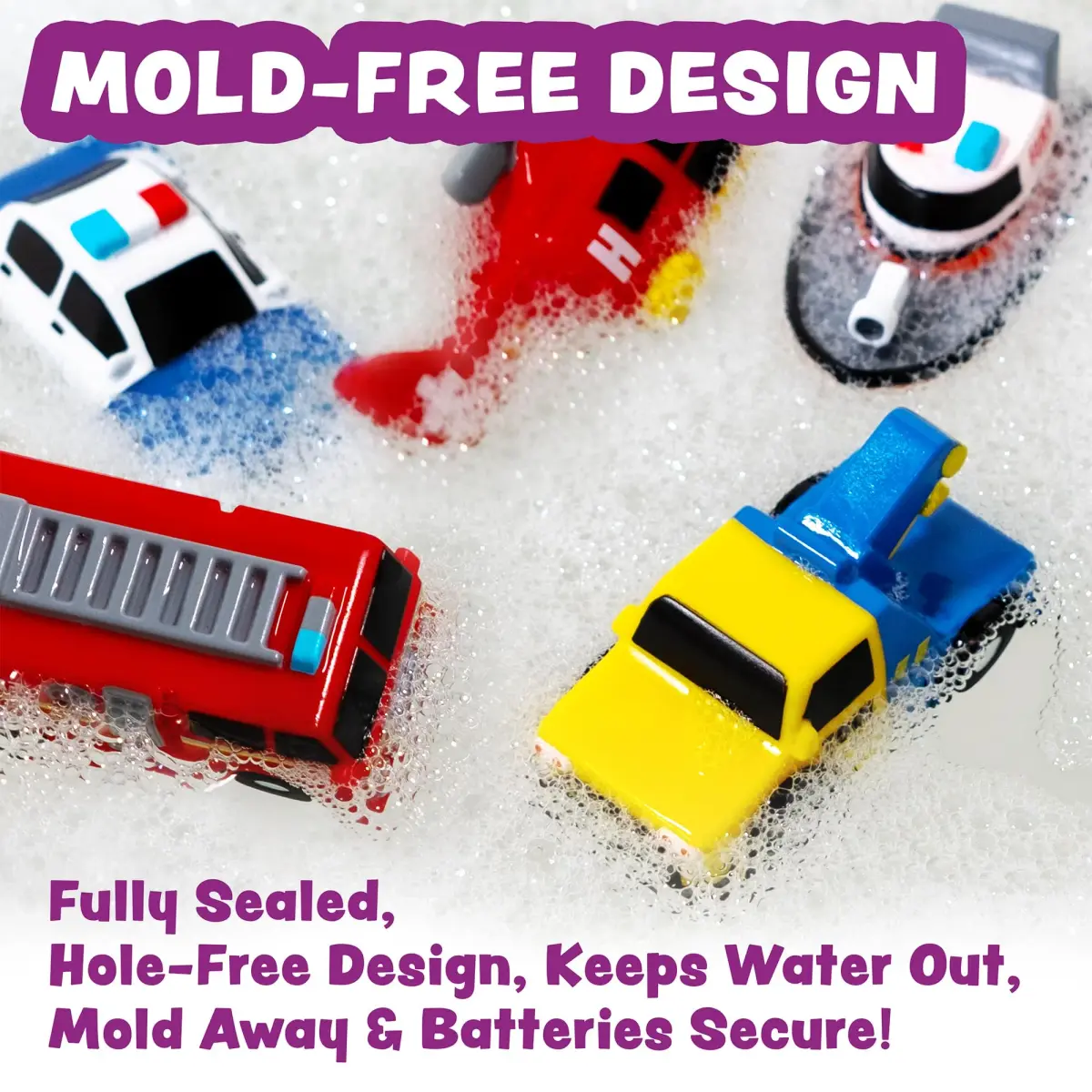 Tub Works Emergency Cars Light Up Bath Toys 6 Pack | Water-Activated Flashing Lights for Toddlers - view 5