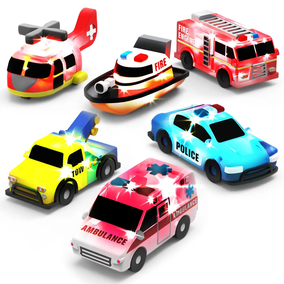 Tub Works Emergency Cars Light Up Bath Toys 6 Pack | Water-Activated Flashing Lights for Toddlers - main product image
