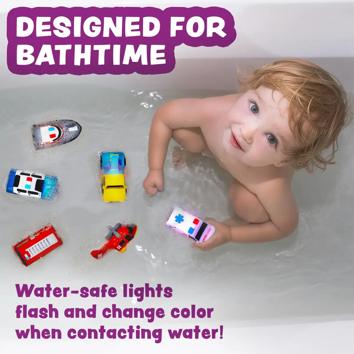 Tub Works Emergency Cars Light Up Bath Toys 6 Pack | Water-Activated Flashing Lights for Toddlers - view 9