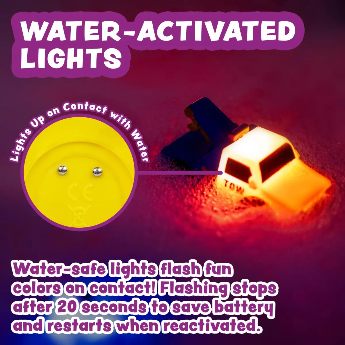 Tub Works Emergency Cars Light Up Bath Toys 6 Pack | Water-Activated Flashing Lights for Toddlers - view 3