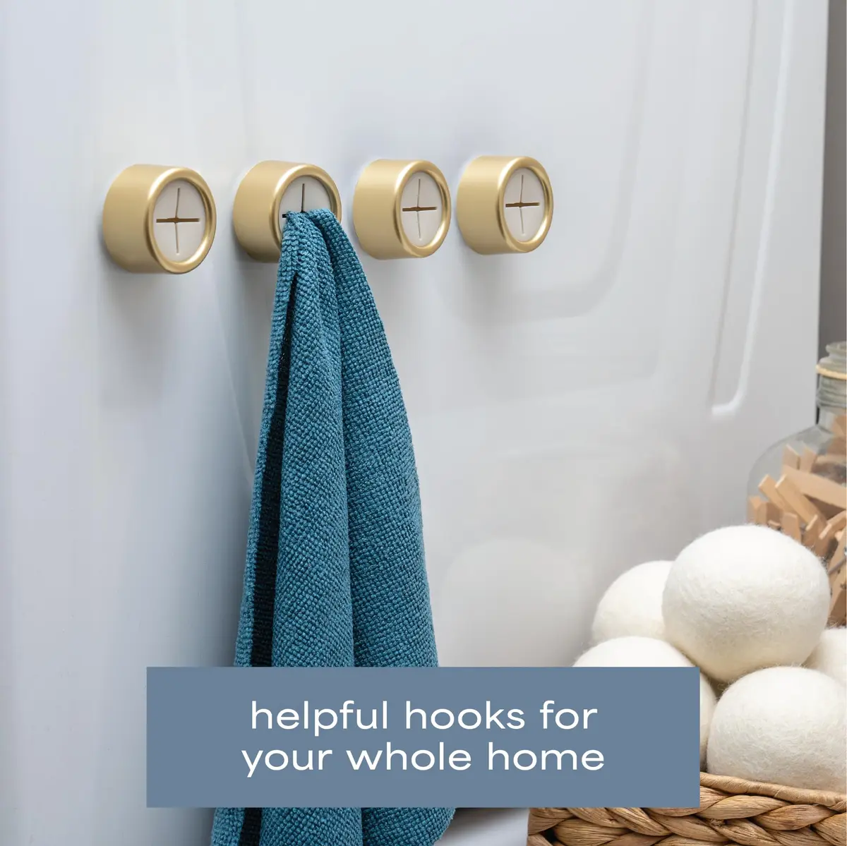 S&T INC. Adhesive Push Towel Hooks, 4 Pack, Brushed Gold | Modern Wall Mount for Kitchen & Bathroom - view 4