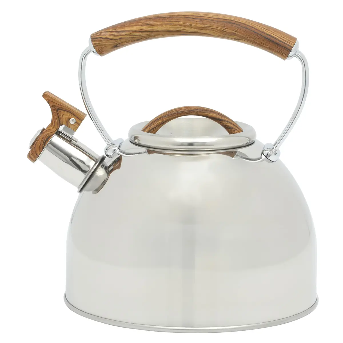 Mr. Coffee Fremont 2-Quart Stainless Steel Whistling Tea Kettle with Wood Handle | Durable Stove-Top Water Boiling - main product image