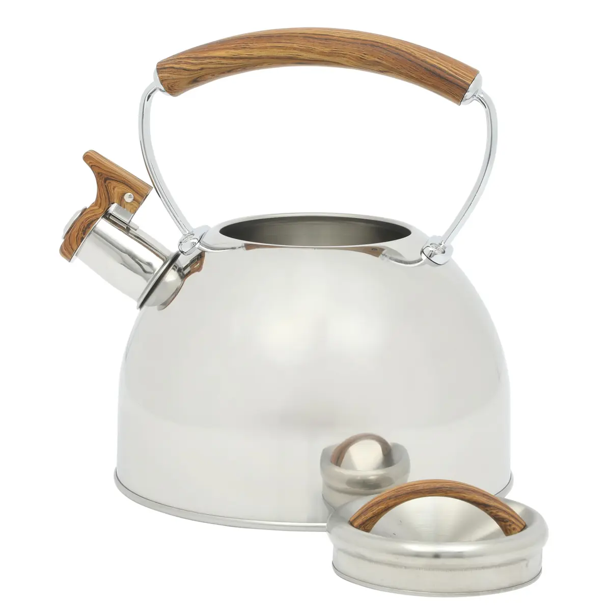 Mr. Coffee Fremont 2-Quart Stainless Steel Whistling Tea Kettle with Wood Handle | Durable Stove-Top Water Boiling - view 4