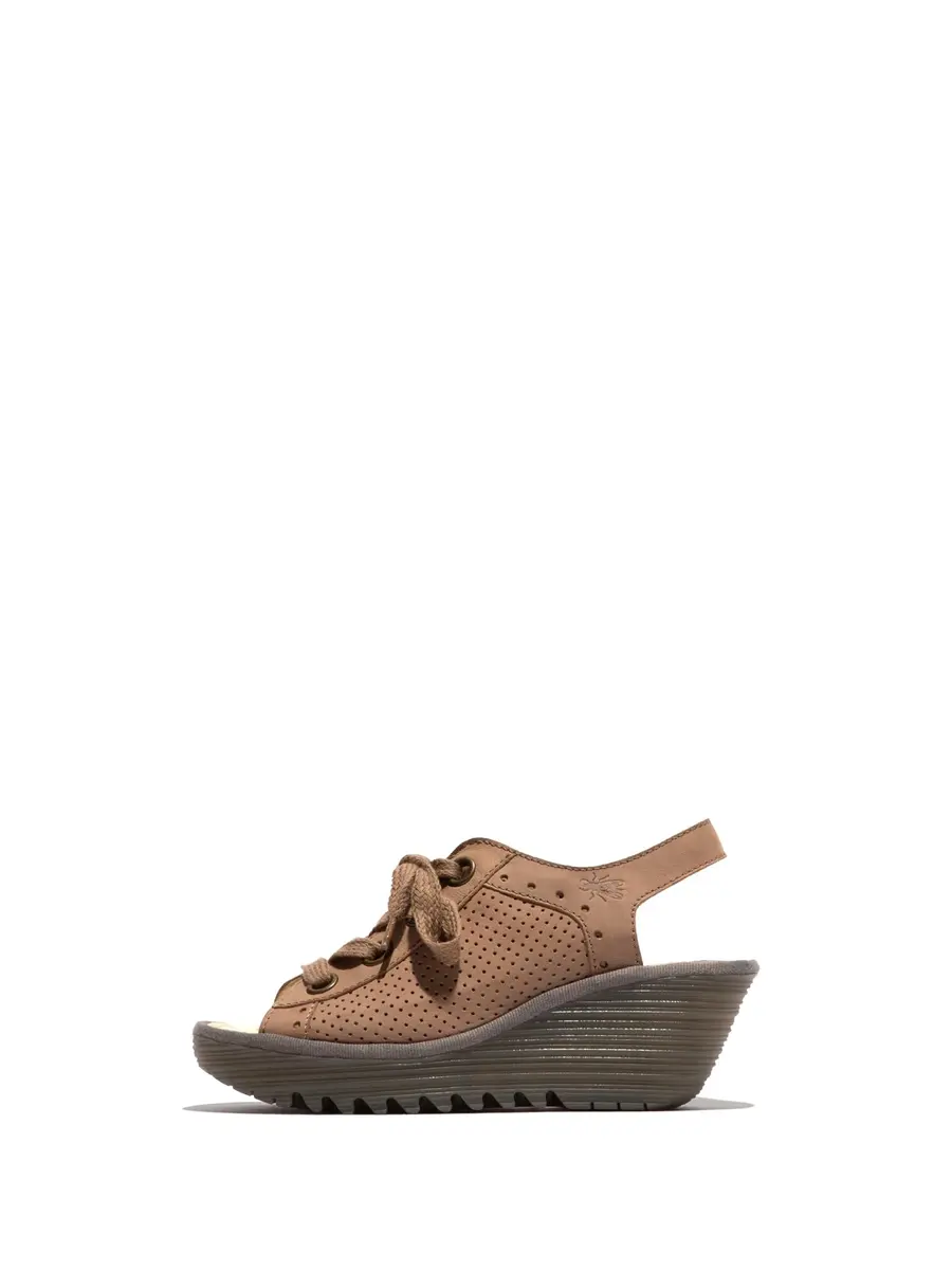 FLY London Women's Yuta617Fly Taupe/Khaki 8-8.5 Medium | Signature Wedge Sandal with Leather & Memory Foam - main product image