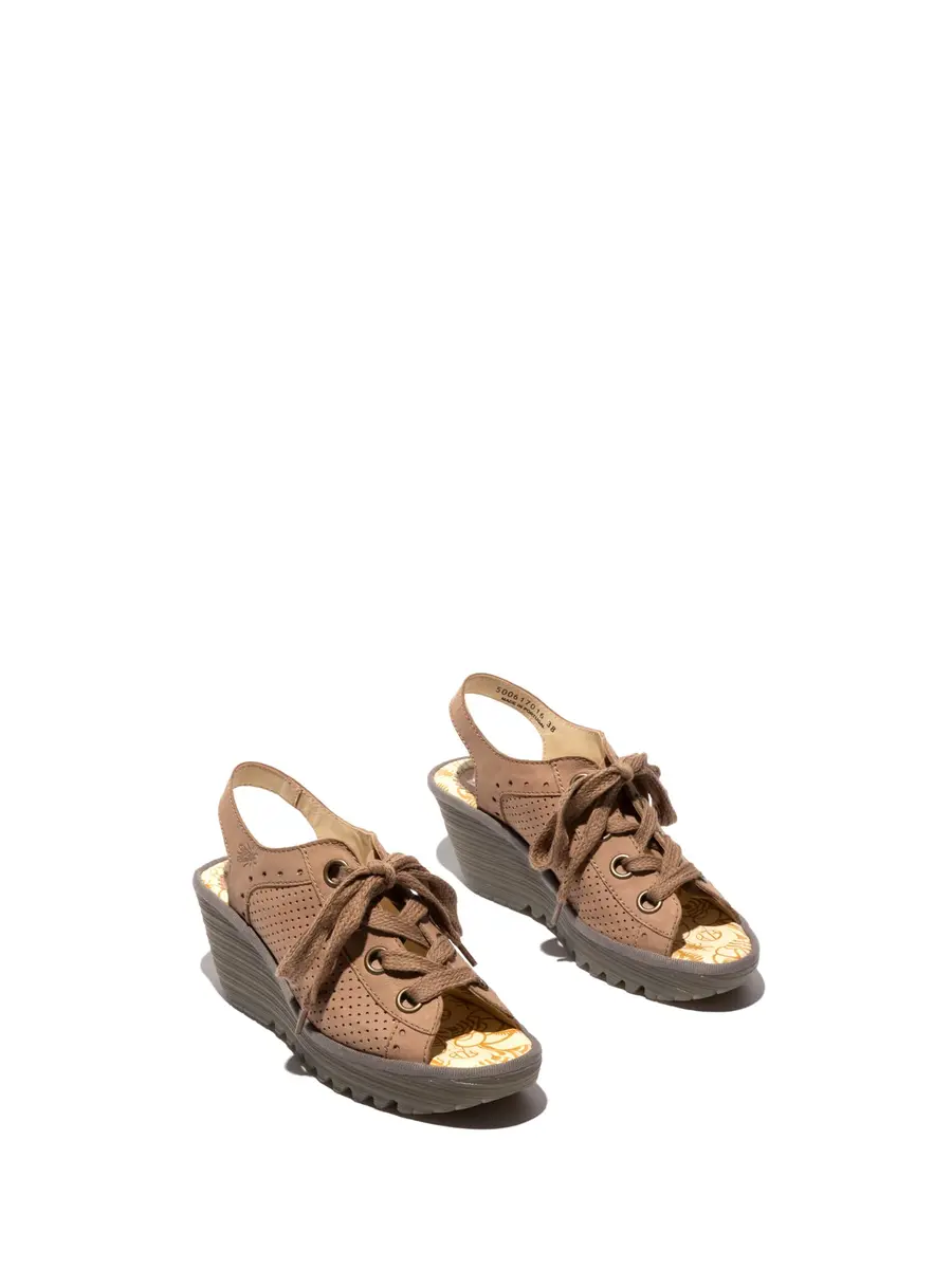 FLY London Women's Yuta617Fly Taupe/Khaki 8-8.5 Medium | Signature Wedge Sandal with Leather & Memory Foam - view 2