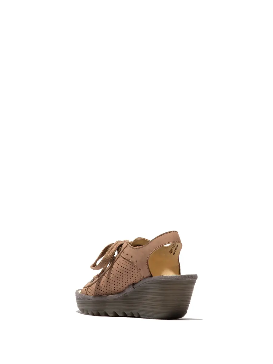 FLY London Women's Yuta617Fly Taupe/Khaki 8-8.5 Medium | Signature Wedge Sandal with Leather & Memory Foam - view 3