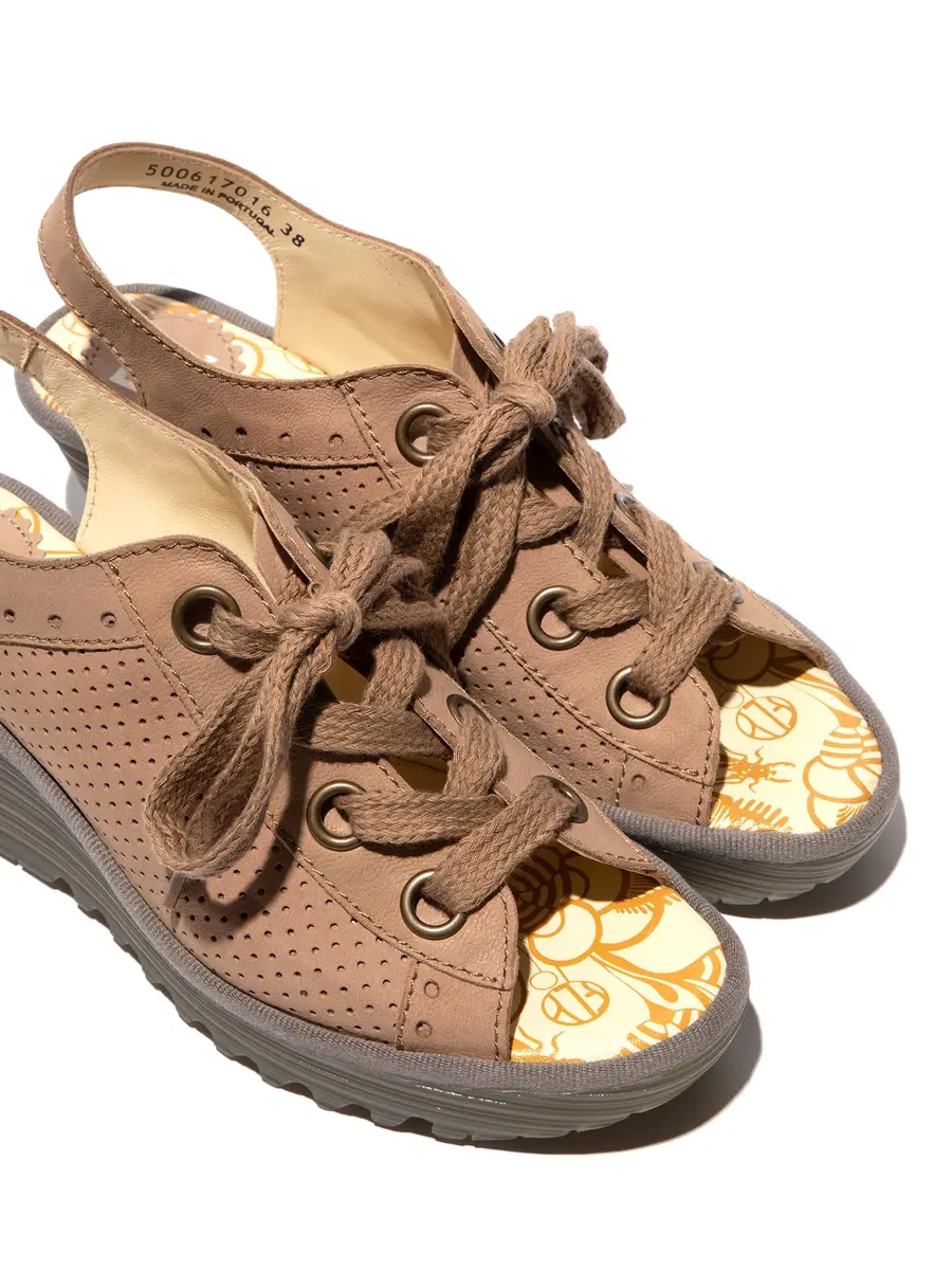 FLY London Women's Yuta617Fly Taupe/Khaki 8-8.5 Medium | Signature Wedge Sandal with Leather & Memory Foam - view 4