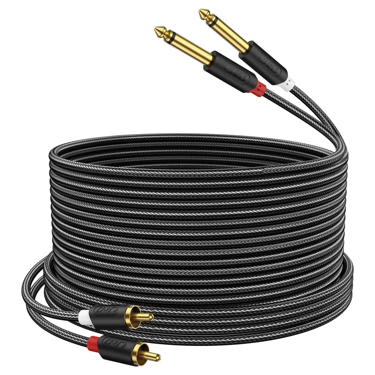 J&D RCA to 1/4" Stereo Audio Interconnect Cable, 25 Feet (7.62m) | Premium Dual Shielding for Pristine Signal - main product image