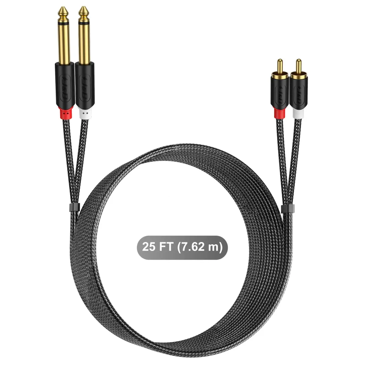 J&D RCA to 1/4" Stereo Audio Interconnect Cable, 25 Feet (7.62m) | Premium Dual Shielding for Pristine Signal - view 7