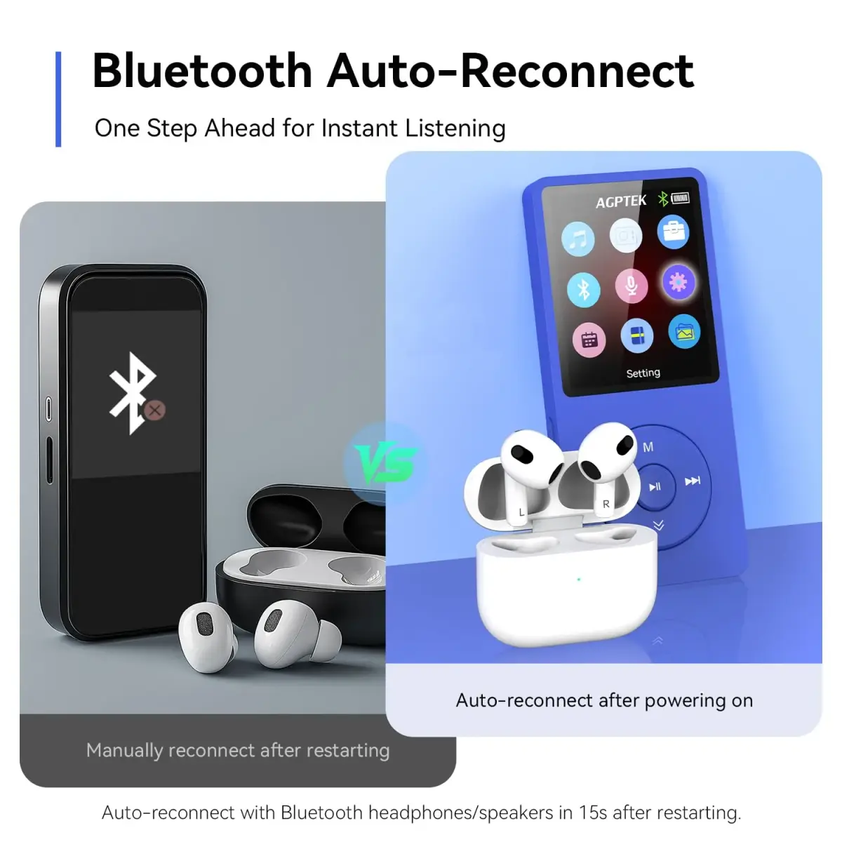 AGPTEK A02 MP3 Player 32GB (1.8 inch Screen, Bluetooth 5.3) | Portable Music Player with Speaker & FM Radio - view 3