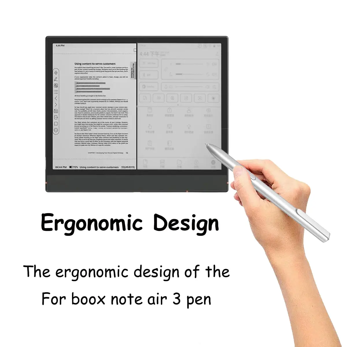 CaoXiong Silver Stylus Pen for BOOX Tablet Note Air 3 | 4096 Pressure Levels, Ergonomic Design - view 3