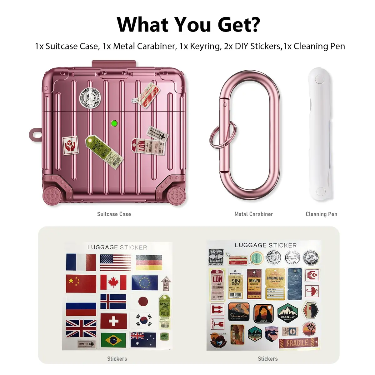 Filoto Suitcase Design Case for AirPods 4/5 Gen (Rose Gold) | Shockproof Protective Hard Case with Keychain & Cleaner Kit - view 6