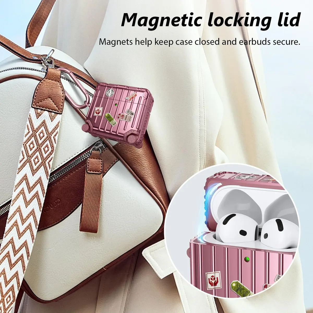 Filoto Suitcase Design Case for AirPods 4/5 Gen (Rose Gold) | Shockproof Protective Hard Case with Keychain & Cleaner Kit - view 7