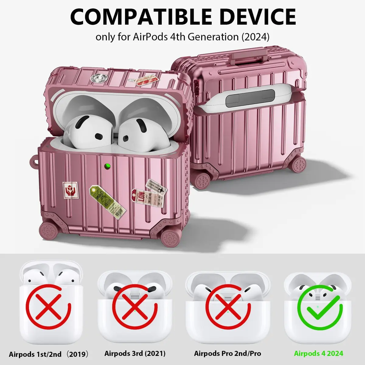 Filoto Suitcase Design Case for AirPods 4/5 Gen (Rose Gold) | Shockproof Protective Hard Case with Keychain & Cleaner Kit - view 2