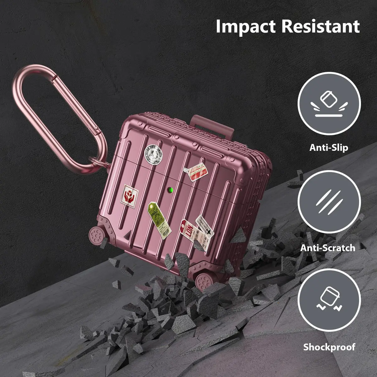 Filoto Suitcase Design Case for AirPods 4/5 Gen (Rose Gold) | Shockproof Protective Hard Case with Keychain & Cleaner Kit - view 3