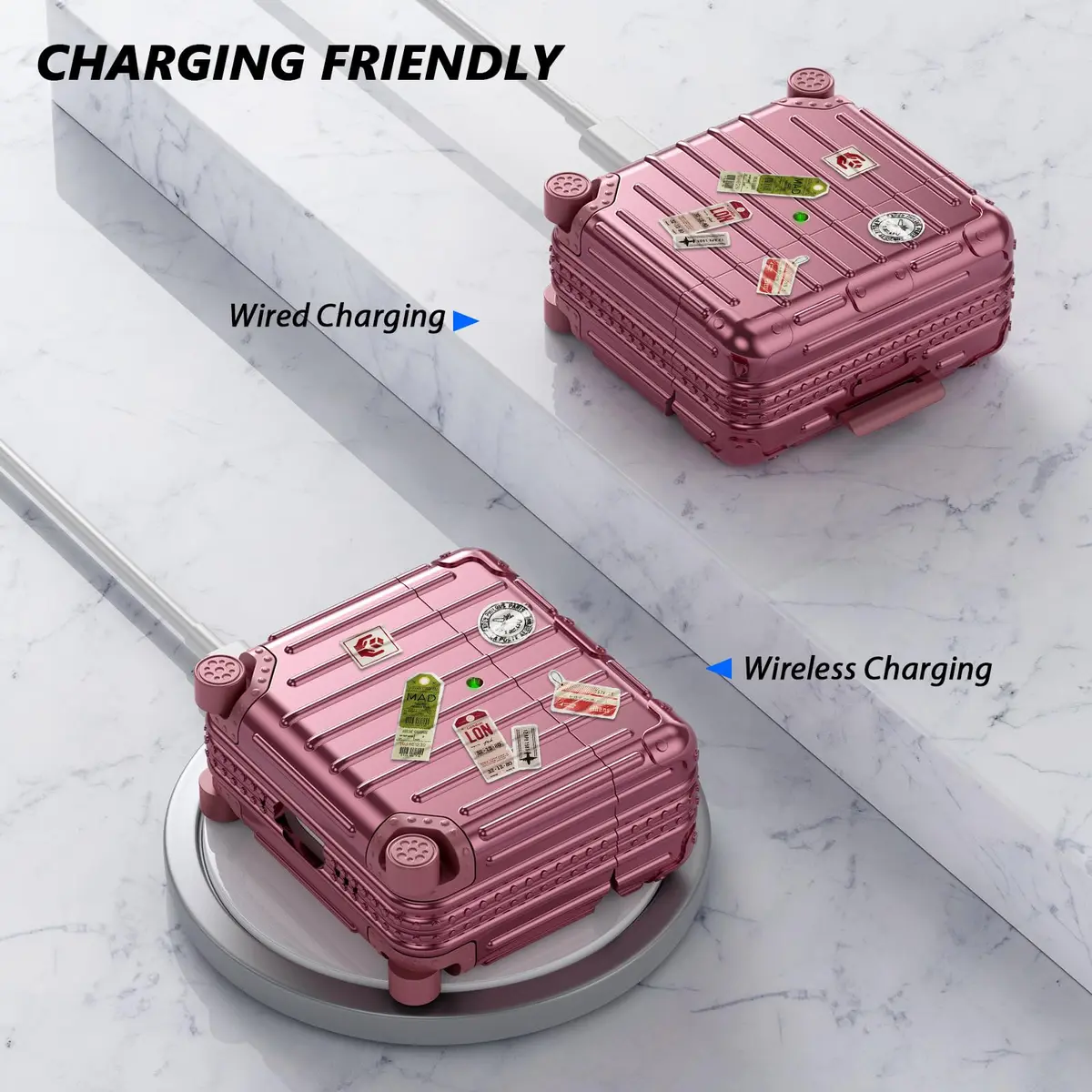 Filoto Suitcase Design Case for AirPods 4/5 Gen (Rose Gold) | Shockproof Protective Hard Case with Keychain & Cleaner Kit - view 4