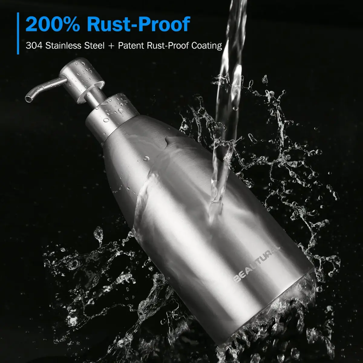 BEAUTURAL Matte Black Stainless Steel Soap Dispenser 447ml (15.2 Oz) | Rust-Proof Refillable Pump Bottle for Kitchen & Bathroom - view 5