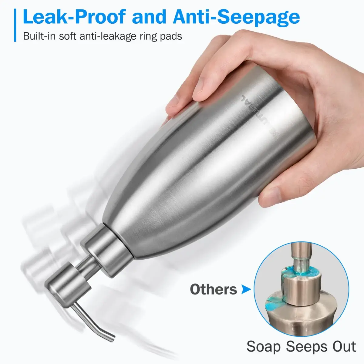BEAUTURAL Matte Black Stainless Steel Soap Dispenser 447ml (15.2 Oz) | Rust-Proof Refillable Pump Bottle for Kitchen & Bathroom - view 3