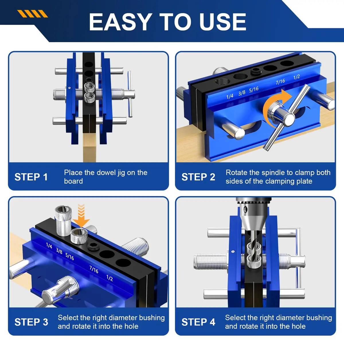 Beaiguna Self Centering Dowel Jig Kit, Adjustable Woodworking Guide, 6PCS Bushings | Precise, Durable & Easy to Use - view 5