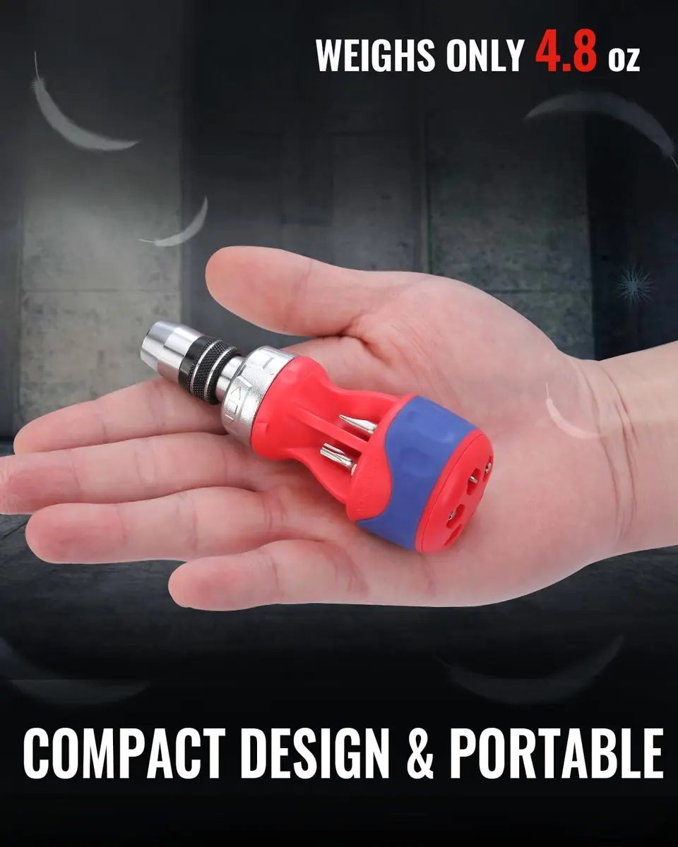 WORKPRO 12-in-1 Stubby Ratcheting Multi-bit Screwdriver | Compact, Magnetic, Premium S2 Steel, EDC - view 5