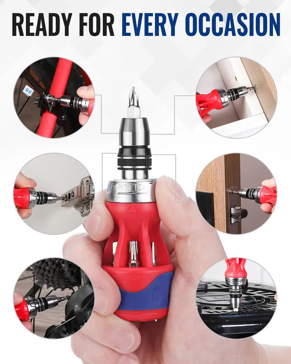 WORKPRO 12-in-1 Stubby Ratcheting Multi-bit Screwdriver | Compact, Magnetic, Premium S2 Steel, EDC - view 6