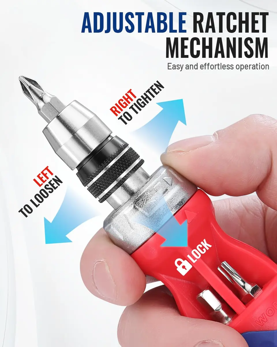WORKPRO 12-in-1 Stubby Ratcheting Multi-bit Screwdriver | Compact, Magnetic, Premium S2 Steel, EDC - view 4