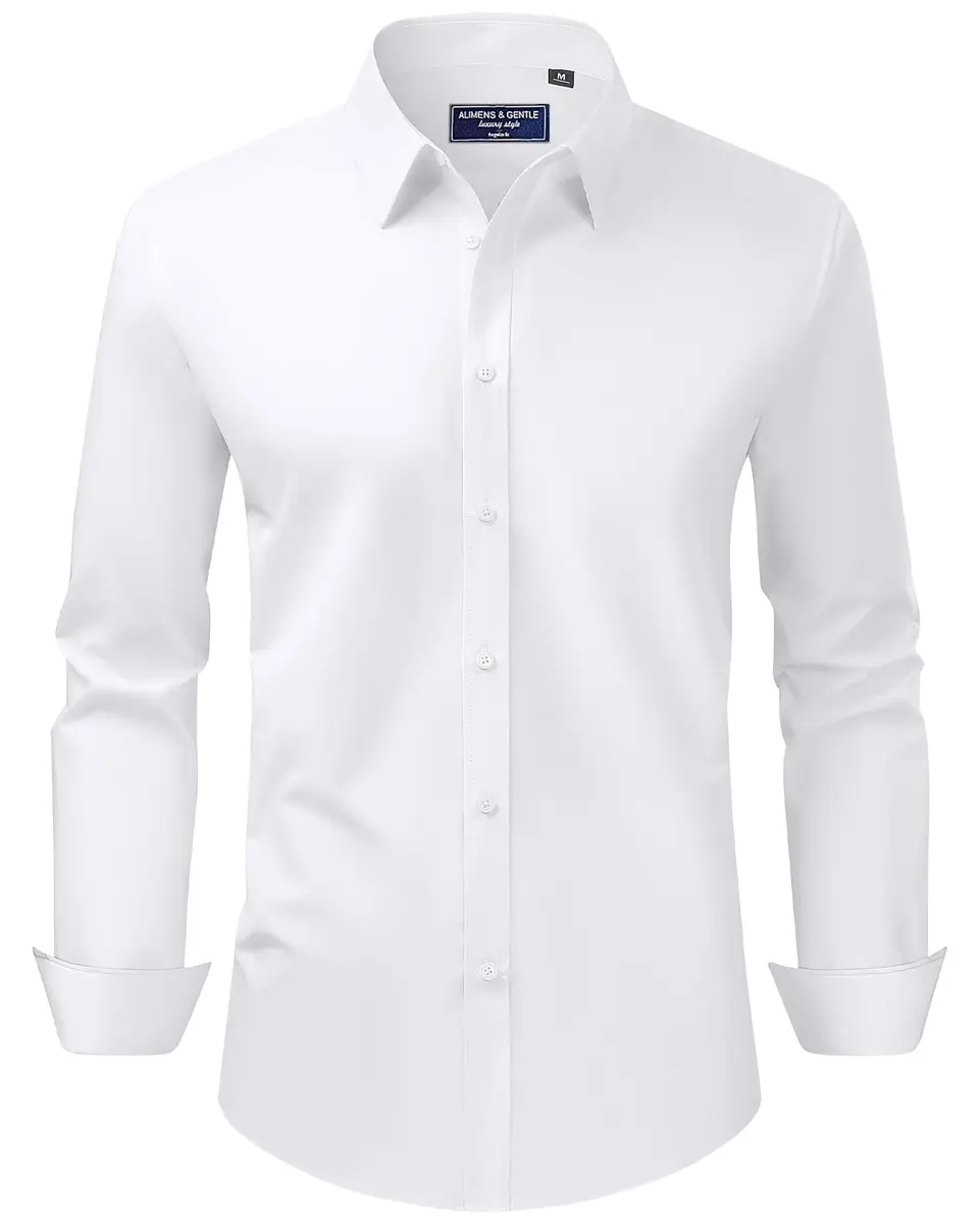 Alimens & Gentle Mens White Dress Shirt Regular Fit Stretch Stain Shield Long Sleeve Solid Business Wedding Button Down Shirts - main product image