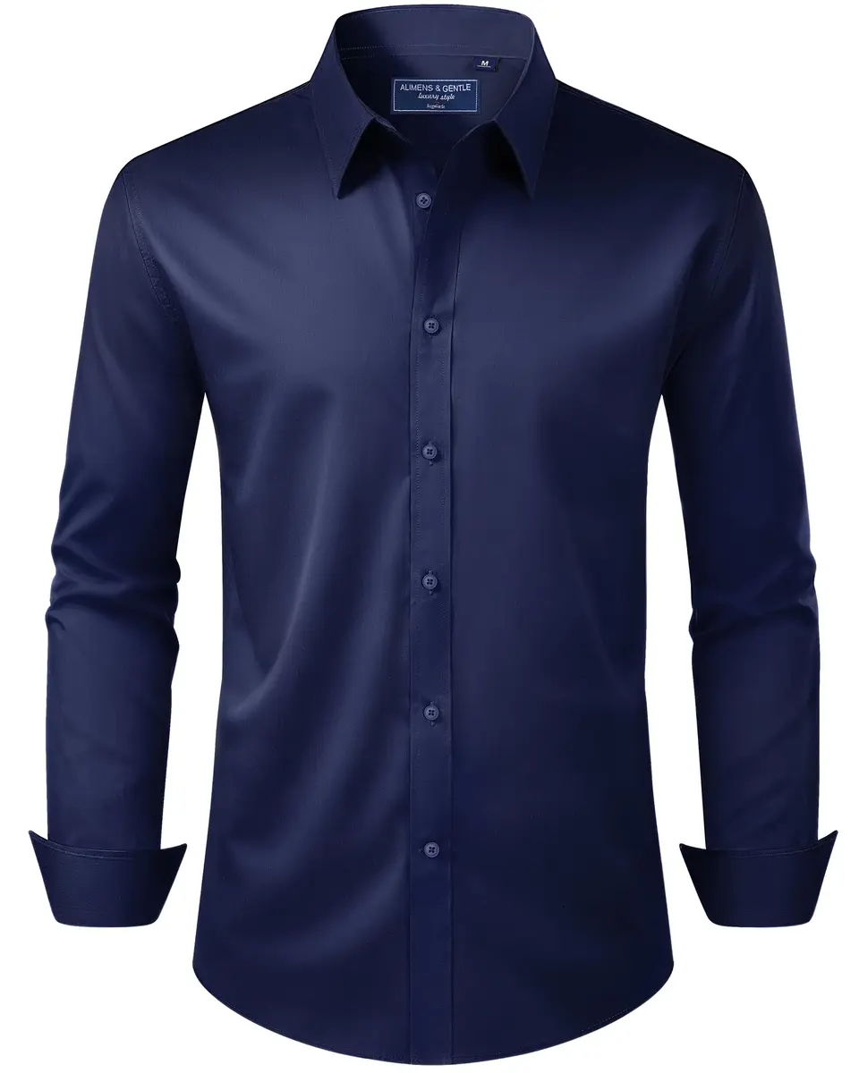 Alimens & Gentle Men's Dress Shirt Stretch Stain Shield Long Sleeve Navy Large | Classic Fit & Waterproof - main product image