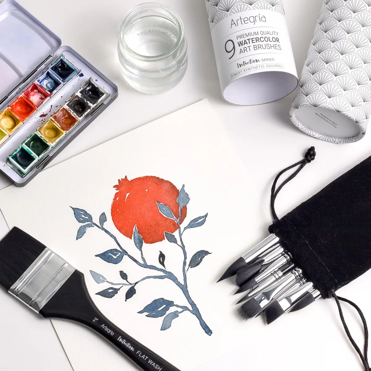 ARTEGRIA Watercolor Brush Set, 9 Synthetic Squirrel Brushes | Premium Water-Based Art Tools - view 8