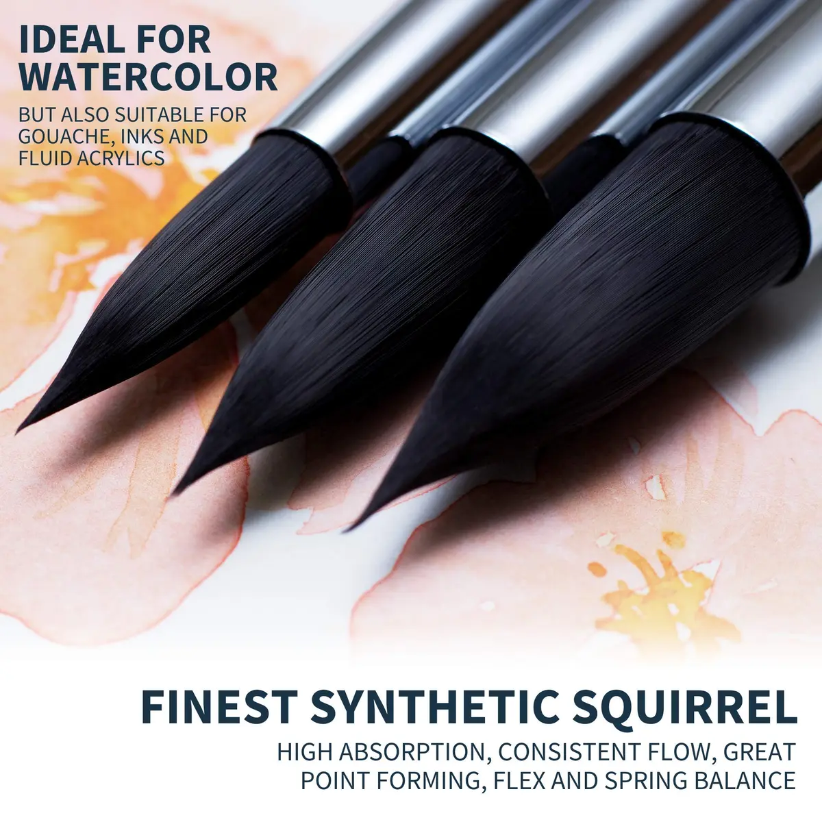 ARTEGRIA Watercolor Brush Set, 9 Synthetic Squirrel Brushes | Premium Water-Based Art Tools - view 3