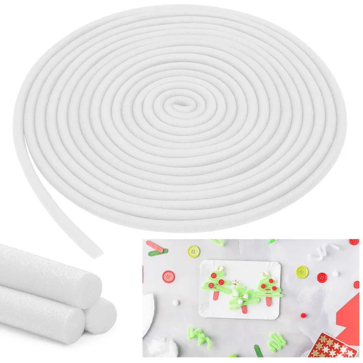 Frienda White Foam Noodles for Crafts, 5/8 Inch x 40 Ft, Flexible Foam Rods for DIY Projects - main product image