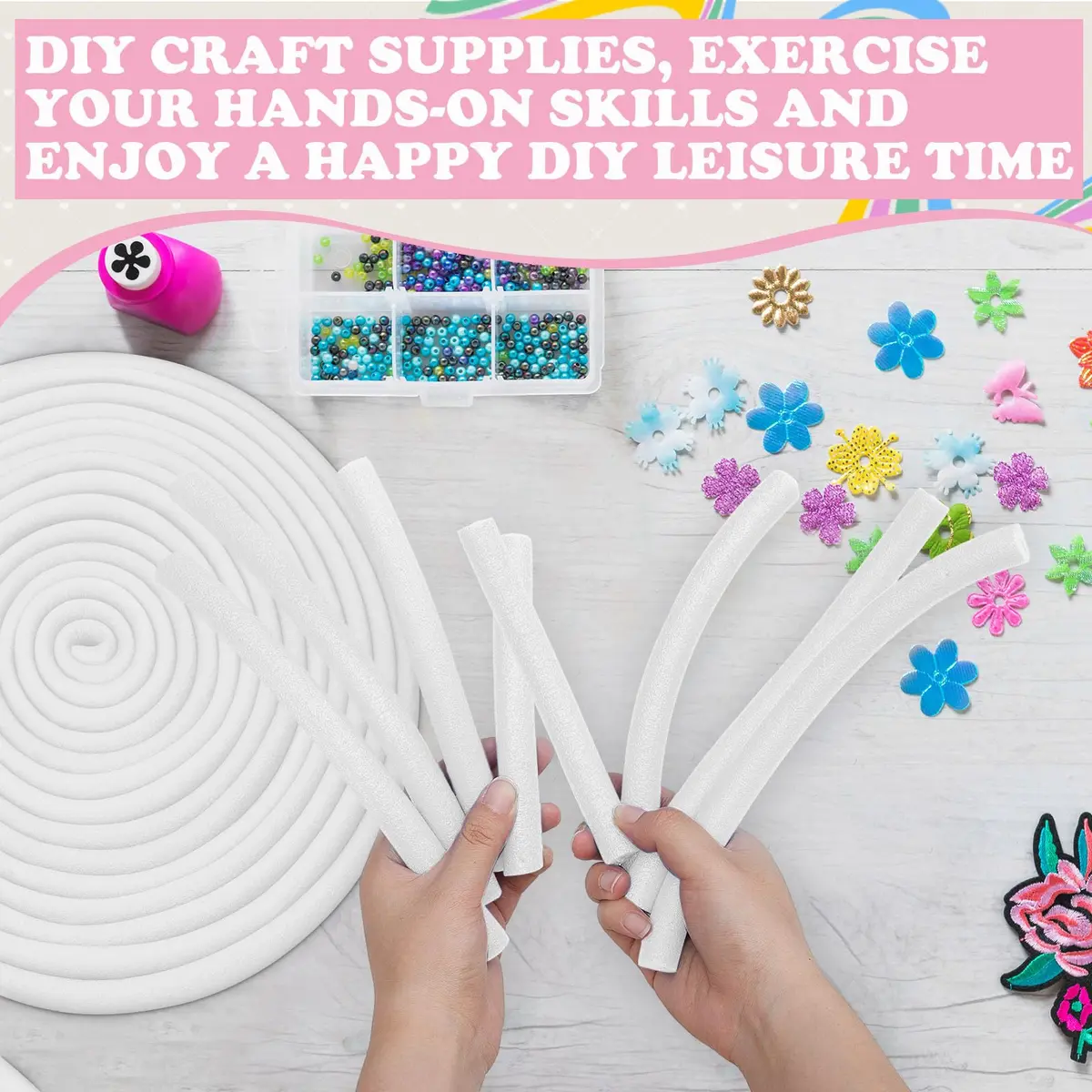 Frienda White Foam Noodles for Crafts, 5/8 Inch x 40 Ft, Flexible Foam Rods for DIY Projects - view 3