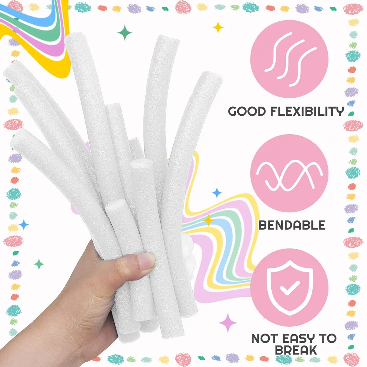 Frienda White Foam Noodles for Crafts, 5/8 Inch x 40 Ft, Flexible Foam Rods for DIY Projects - view 4