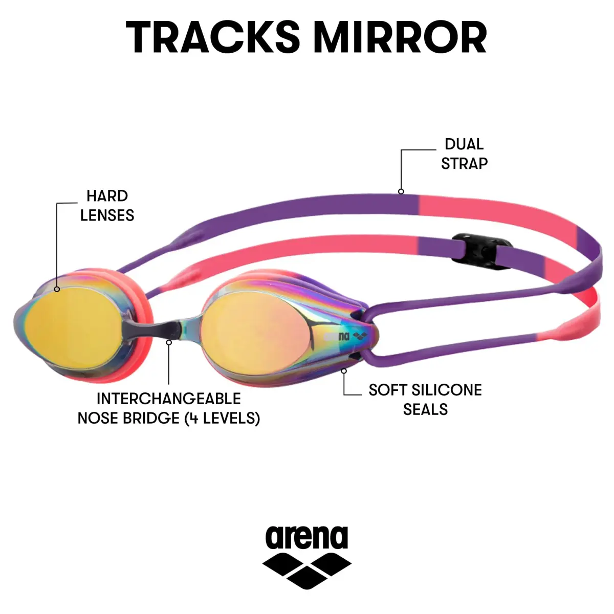 ARENA Tracks Unisex Adult Essential Racing Swim Goggles - Copper/Plum/Bright Coral - view 2