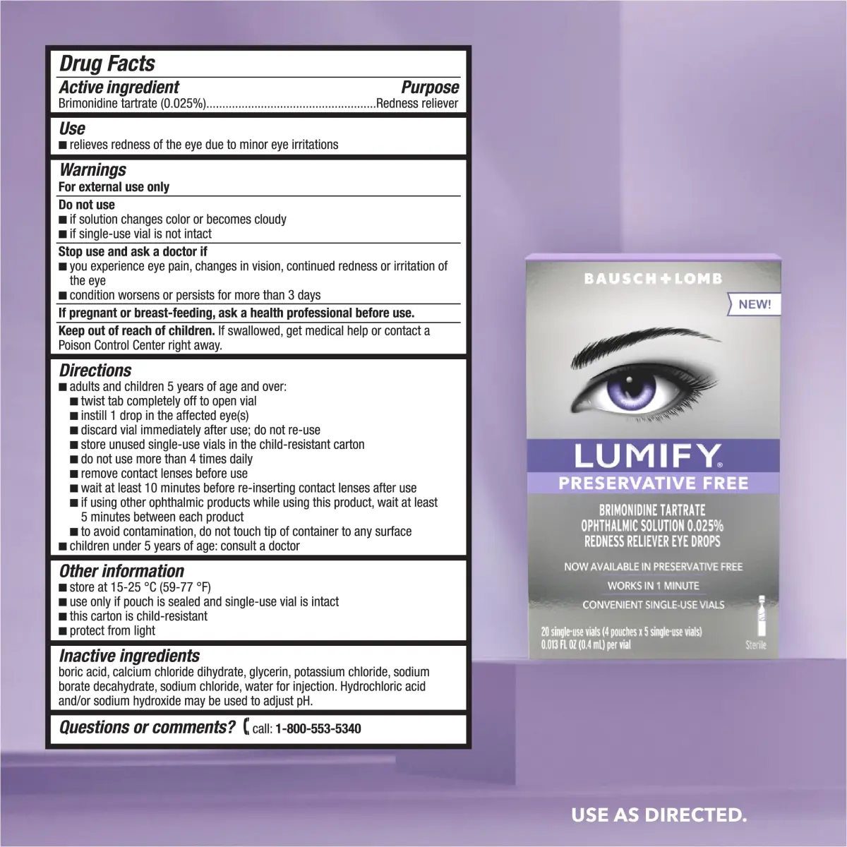 LUMIFY Preservative Free Eye Drops Redness Relief, Sensitive Eyes, 20 Single-Use Vials | Gentle & Effective Redness Relief - view 7