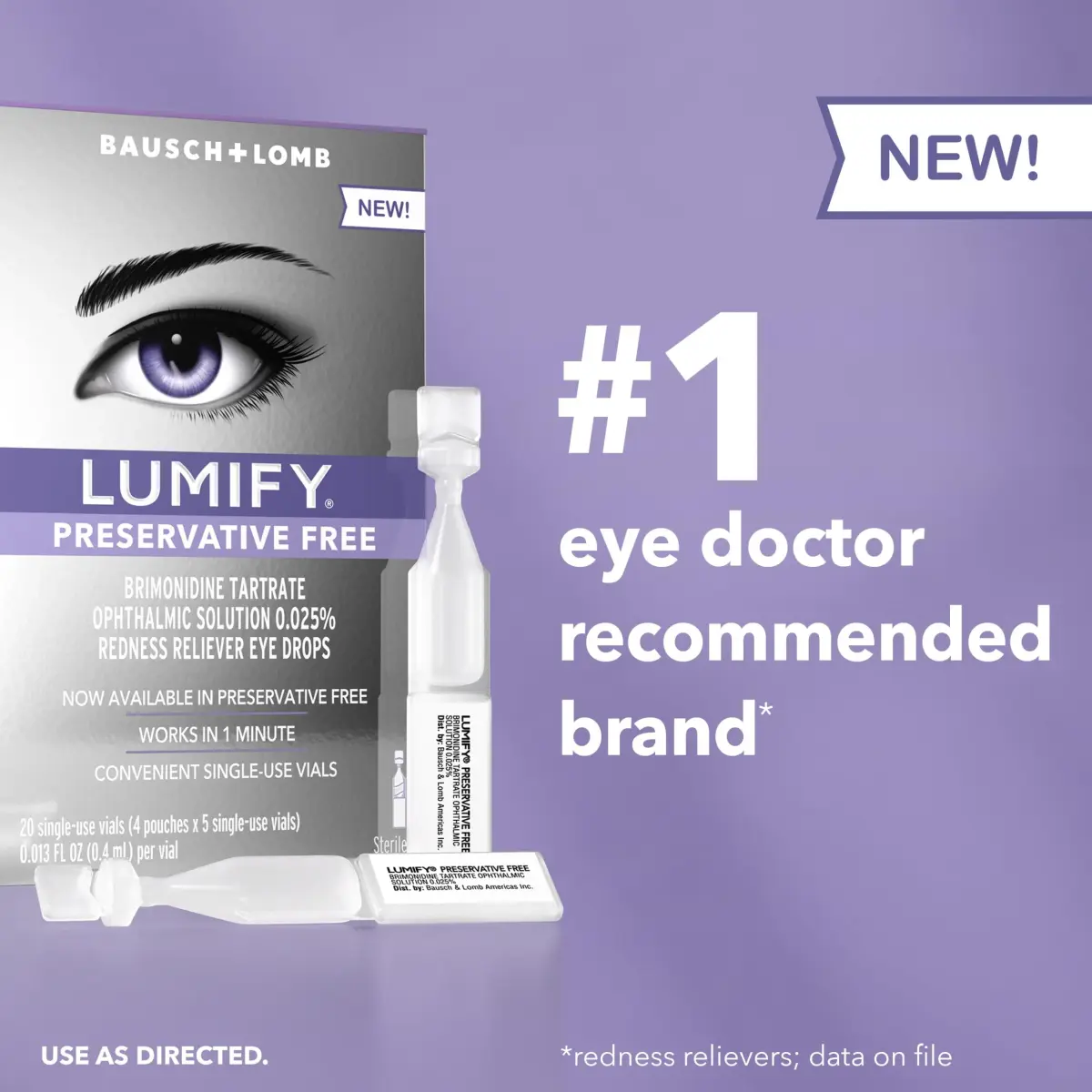 LUMIFY Preservative Free Eye Drops Redness Relief, Sensitive Eyes, 20 Single-Use Vials | Gentle & Effective Redness Relief - view 3