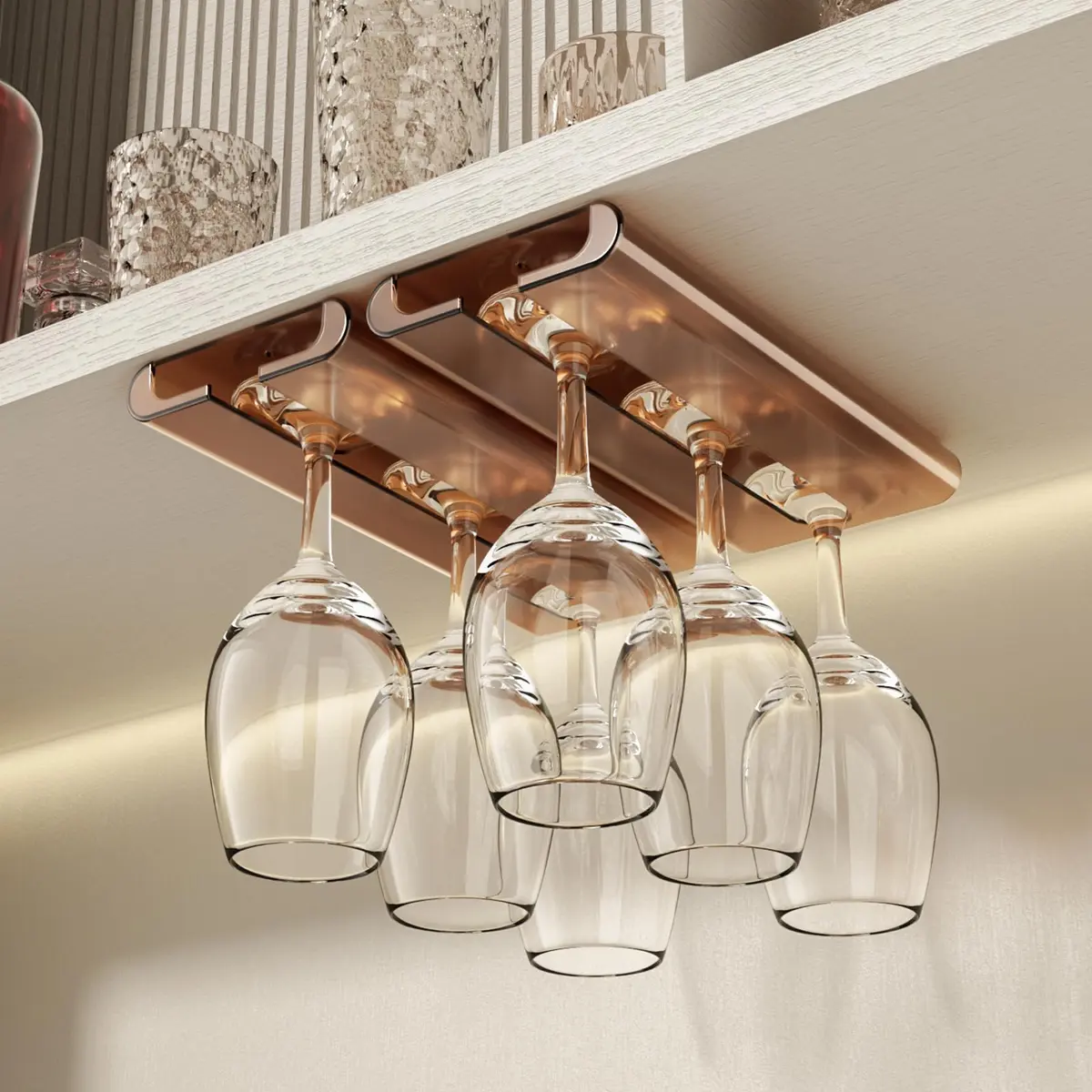 Vaisoeny Wine Glass Holder 2PACK Translucent Under Cabinet Rack | Modern Industrial Design - main product image