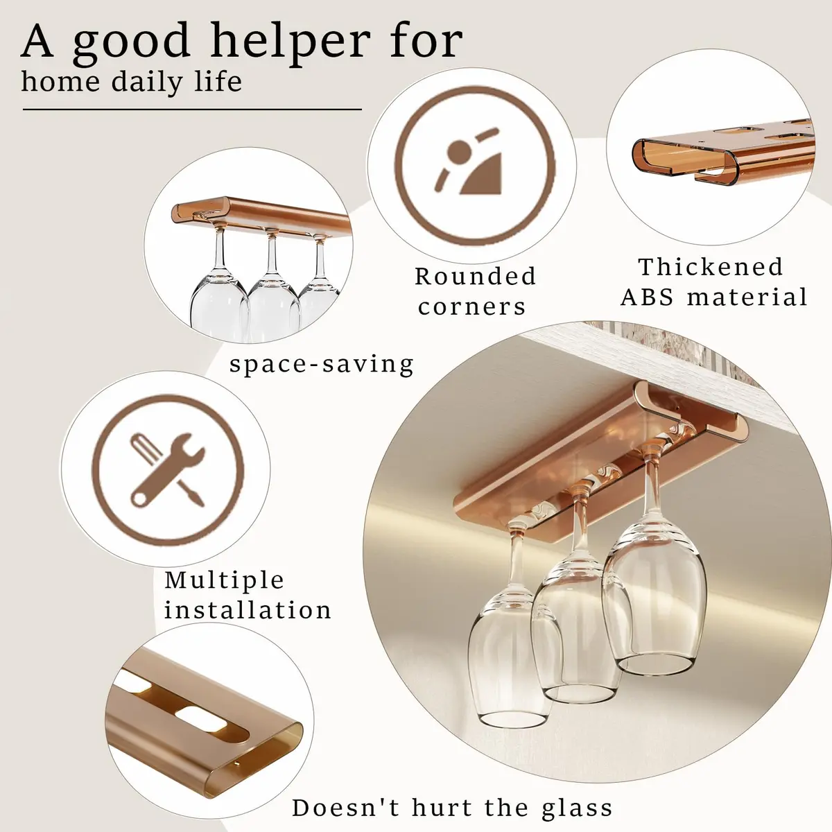 Vaisoeny Wine Glass Holder 2PACK Translucent Under Cabinet Rack | Modern Industrial Design - view 2