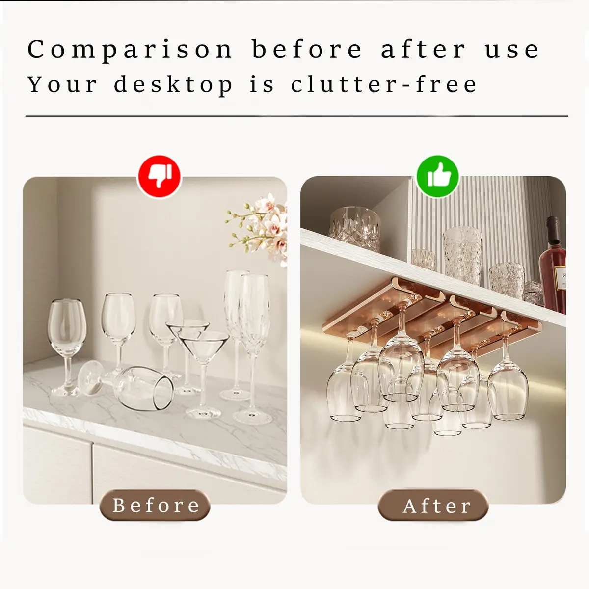 Vaisoeny Wine Glass Holder 2PACK Translucent Under Cabinet Rack | Modern Industrial Design - view 3