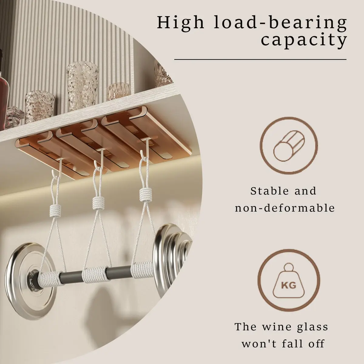 Vaisoeny Wine Glass Holder 2PACK Translucent Under Cabinet Rack | Modern Industrial Design - view 4